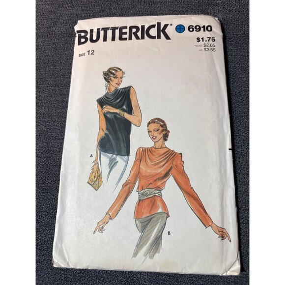 Butterick 6910 Sewing Pattern Womens Draped Blouse Size 12 Uncut Vintage Style - Picture 4 of 4